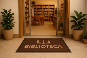 Capacho para biblioteca personalizado: acolhimento desde a entrada
